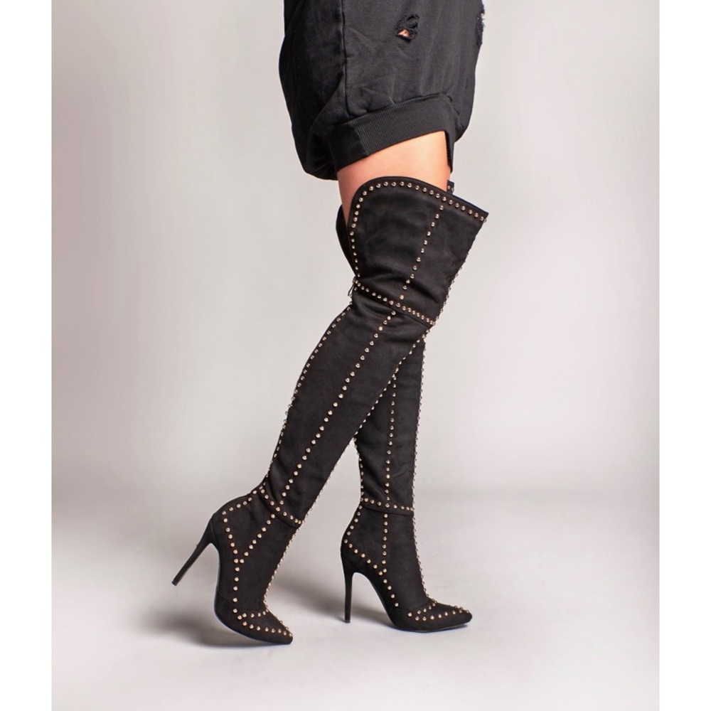 Black Gold Studded-Over the Knee Boots Size 9
